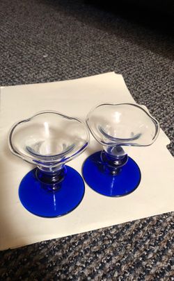 Princess house vintage crystal blue sapphire taper candle holders
