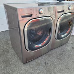 LG Front Load Washer And Stackable Gas Dryer Set With Steam 