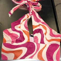 Zara Pink orange swirl Halter Crop Top Size S