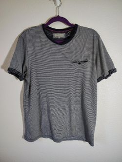 Ted Baker London Men Sz 4 Small  100% Cotton Stripped Navy Blue Shirt Pocket