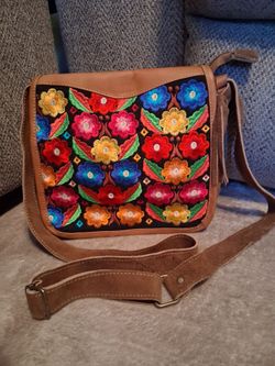 Embroidered Leather Handbag