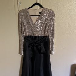Long Sleeve Sequin Black Gown
