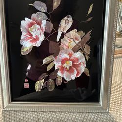 Vintage Kafka Etched Foil Art. Birds and Flowers.