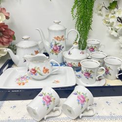 JL Menau – Graf von Henneberg 1777 White Floral German Porcelain Demitasse / Tea Set 