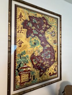 Vintage Map Of Vietnam French Colony Or Indochina - Framed