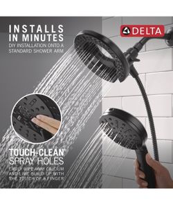Delta 6-Setting In2ition 2-in-1 Dual Shower Head with Handheld High Pressure ProClean Spray, Matte Black Detachable Shower Head with Hose $58