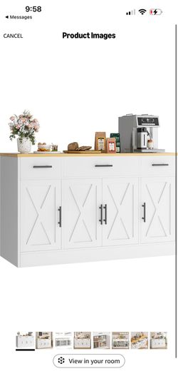 Vongrasig Buffet Cabinet with Storage, Farmhouse Coffee Bar Cabinet with Drawers, 53” Large Modern Sideboard Buffet with Adjustable Shelves for Kitche