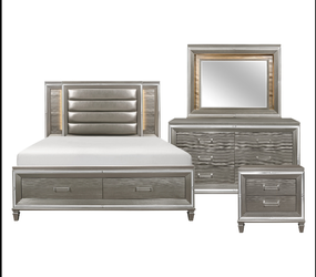 4PCS Gray Bedroom Set w/ LED Lights (Mattress is not Included)