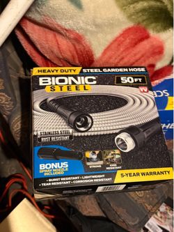 Bionic steel 50 ft metal garden hose with sprayer nozzle