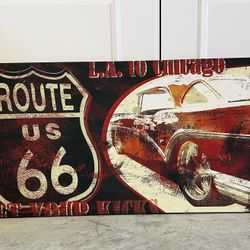 Canvas Wall Art - Large Route 66 -Vintage Car