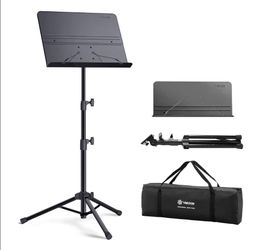 Vekkia Professional Portable Sheet Music Stand - Folding Adjustable Holder, with Carrying Bag, Sturdy for Instrumental Performance, Band & Travel