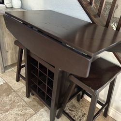 Reynolds Wood 3-Piece Modern Drop-Leaf Pub Set with Wine Rack, Dark Brown