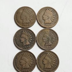 Antique Indian Head Cents 1902 , 1903 , 1904 , 1905 , 1906 , 1907 All for $20