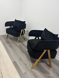 Black Velvet Accent Chairs with Gold Legs – Set of 2