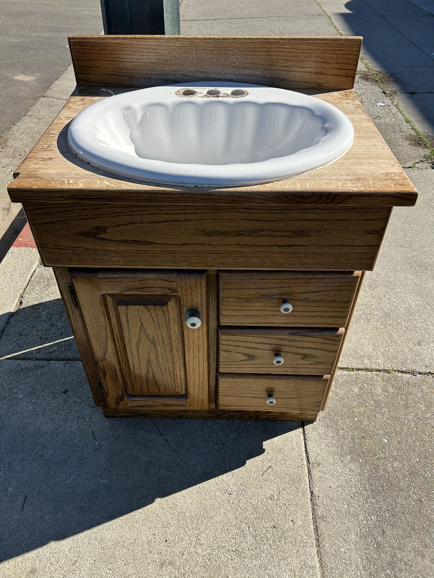 Single Sink Bathroom Vanity with Sink and Drawers - White Sink, Wood Dresser, No Faucet