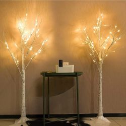 2-Pack 4FT Lighted Birch Tree (Higher Size & Floor Standing), Birch Christmas Tree for Indoor & Outdoor, Warm White 96 LED Birch Tree Lights for Outdo