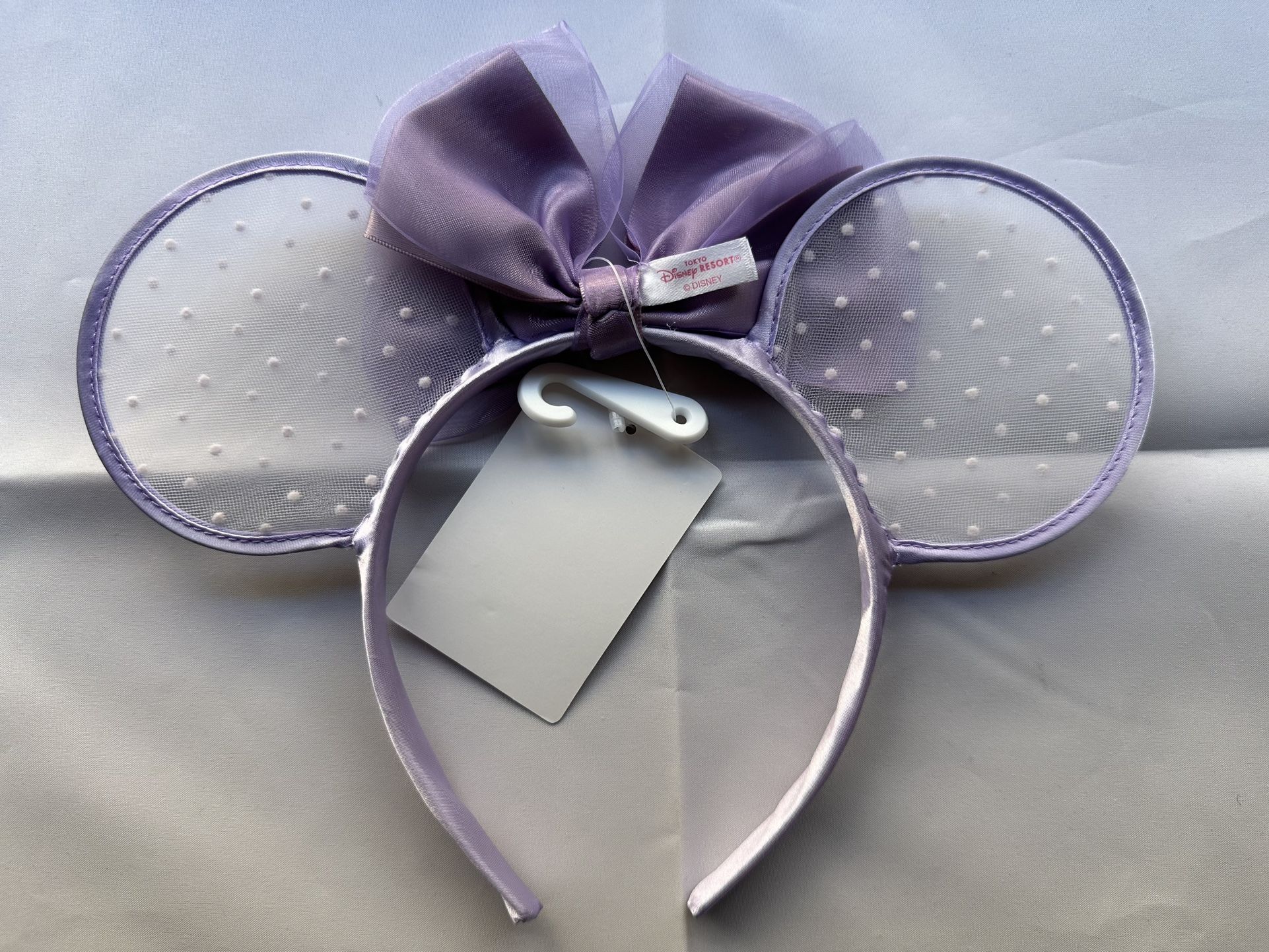 Japan Tokyo Disneyland Minnie Mouse Ears Headband Purple Lace Polk Dot 