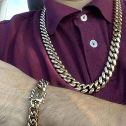 14MM Cuban Set 14K Gold Plated Doesn't Loses Color