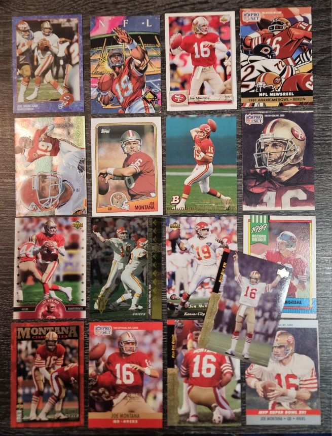 (17) All Different Joe Montana Football Card Lot San Francisco 49ers Chiefs NFL - Multiple Available
