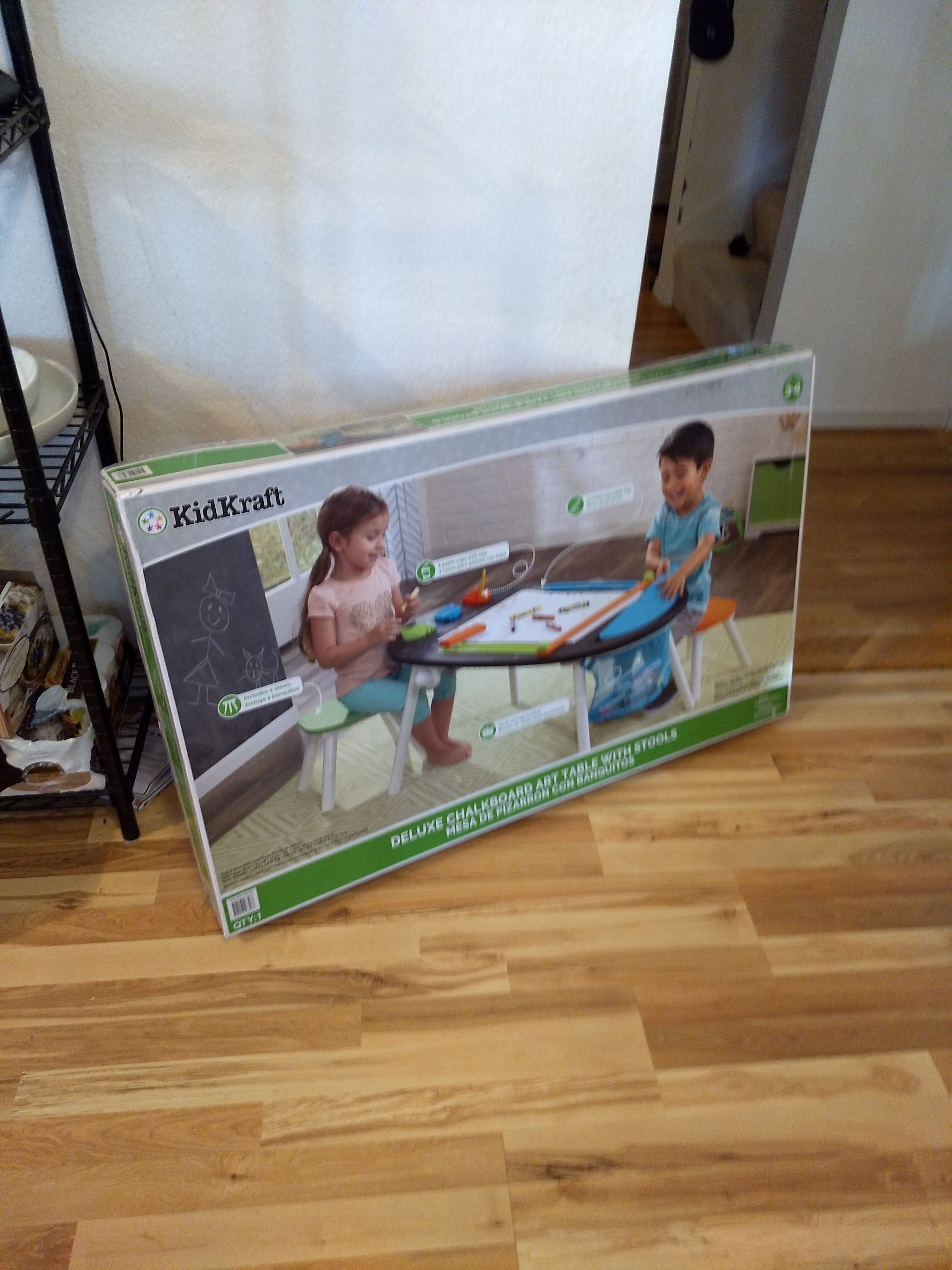 Kidkraft chalkboard art table with stools hot sale