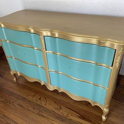 Gold And Teal French Provincial Dresser