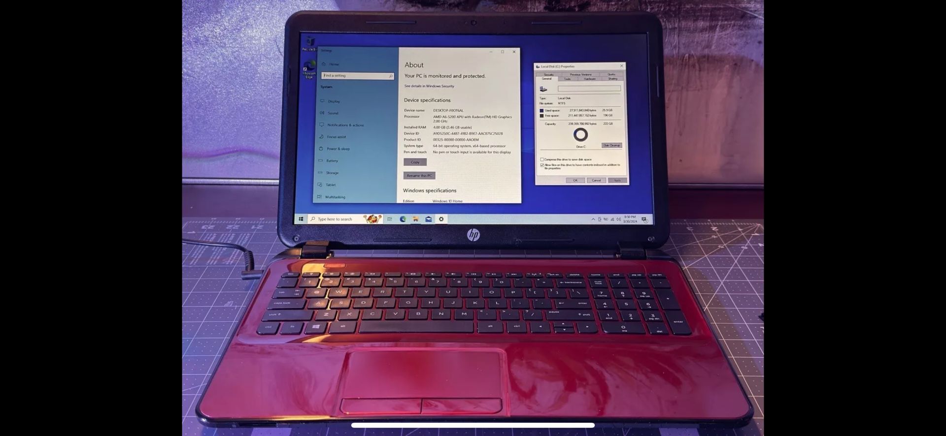HP 15 Inch Laptop - AMD Quad-Core A6-5200, 2 GHz, Radeon HD 8400 GPU, 4 Gig Ram