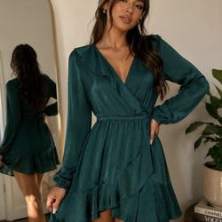 Express Green Long Sleeve Wrap Dress