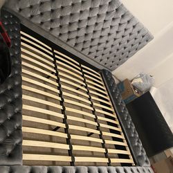 Used Bed frame w/ Built in Ottmans/ Gray