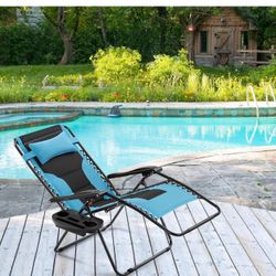 29in Full Padded Zero Gravity Chair Oversized Outdoor Patio Folding Lounger Black/Aqua I-18