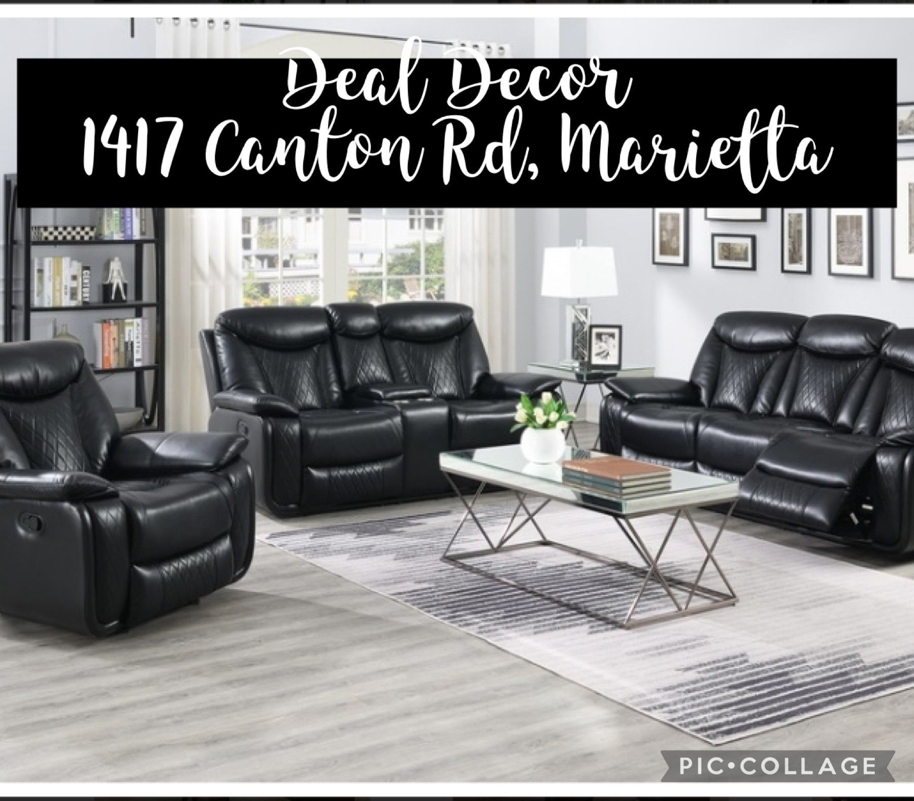 New 3pc Black Leather Reclining Sofa Loveseat & Chair Set for Sale in