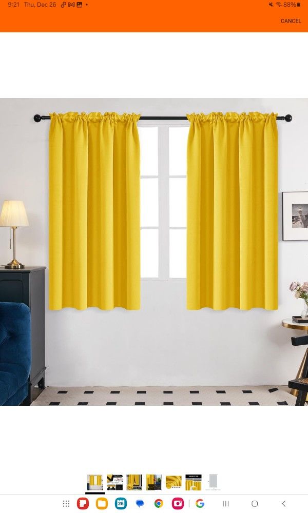 2 Pan3ls 42w X 45L Inch Yellow Thermal Farmhouse Curtains (32)