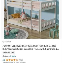 White, Wooden, Low Twin Over Twin Bunk Bed