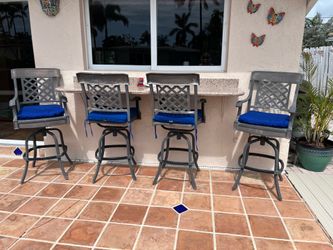 Patio Dining Set. Includes Table, 6 chairs, 4 barstools, chase lounge and round side table