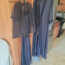 1950s BLACK 3 PIECE NEGLIGEE SET, GOWN, ROBE, BED JACKET SIZE L