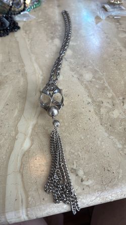 Silver Tone Chain Tassel Pendant Necklace