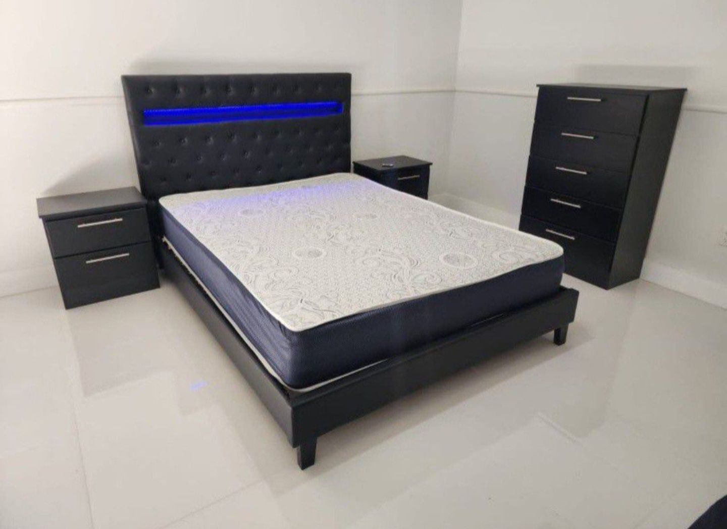 BLACK BEDROOM SET - JUEGO DE CUARTO COLOR NEGRO 