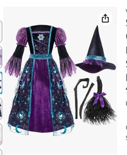 Spooktacular Creations Witch Costume For Girls, Halloween Witch Dress With Broom Hat, Kids Moon Shimmer Witch Costume Set For Wizard Role Play Themed 