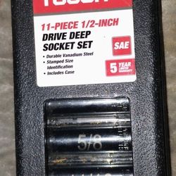 Hyper Tough 11 Piece Sae 1/2" Deep Socket Set
