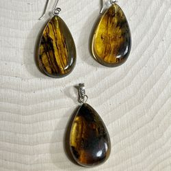 Set Of Drops earrings & pendant For Necklaces  With Original Chiapas Amber