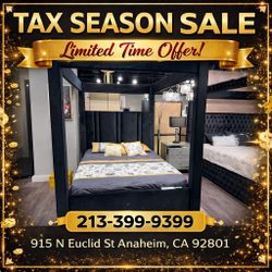 Black modern queen size canopy bed frame