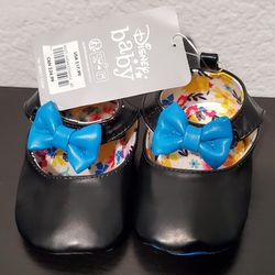 Disney Baby Shiny Black Mary Jane Hook And Loop Strap