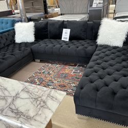 Black Tufted Double Chaise Sectional