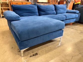 Royal Blue Plush L-Shaped Sectional
