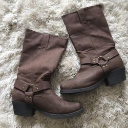 Brown Leather Strap Cowboy Western Boots