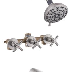 3 Handles Shower Faucet Set with Tub Spout Bathtub Shower Faucets Combo Set Shower System Complete Tub and Shower Trim Kit Shower Fixtures Brushed Nic