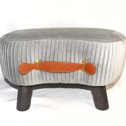 Small Curved Foot Stool with Leather Handle Velvet Footstool and Ottomans, Gray