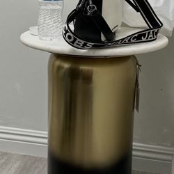 Modern  Marble and Metal Neutral White and Gold Side Table - 16" × 16" × 23"