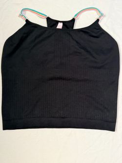 Black Ribbed Crop Tank Top Rainbow Straps size XL