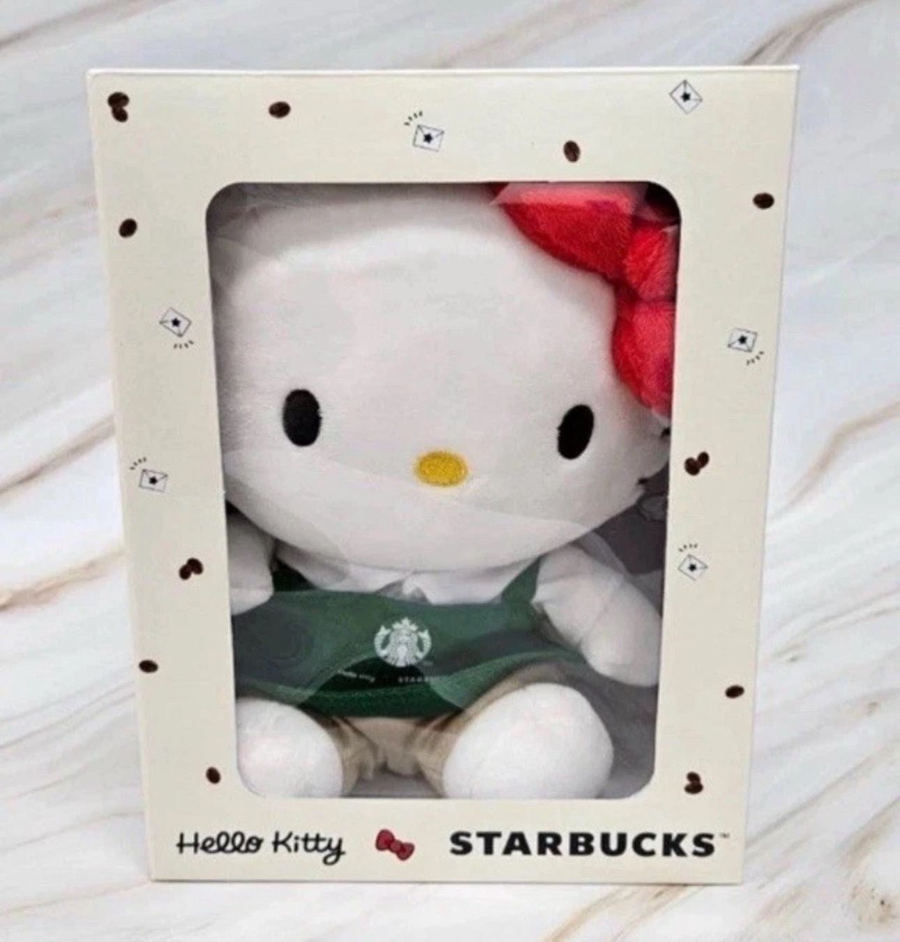 Starbucks x Hello Kitty Plush with Red Bow and Green Starbucks Apron Limited