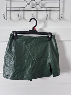 Green Faux Leather Mini Skort